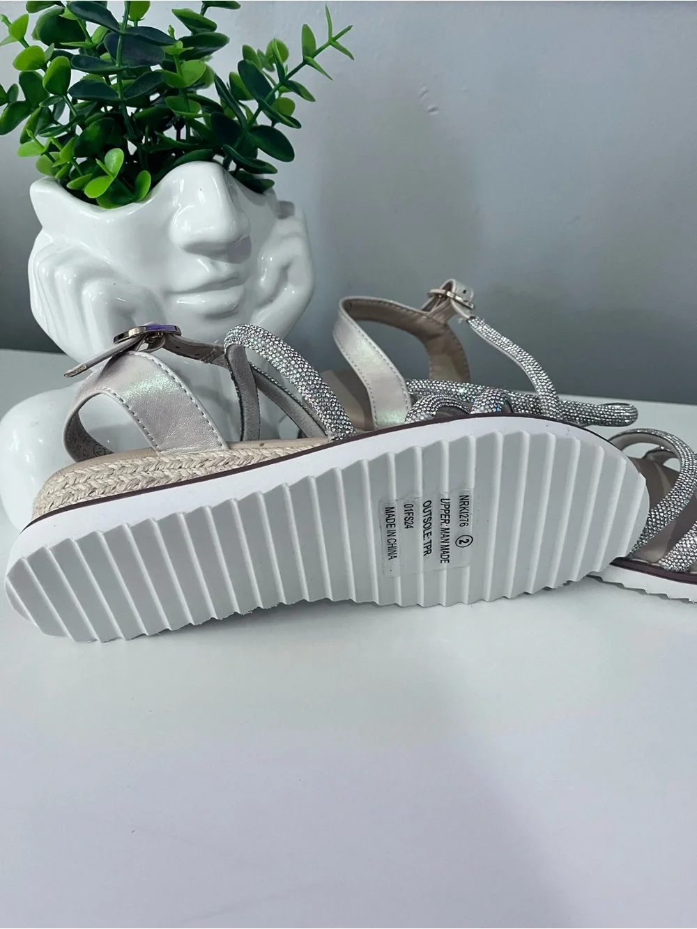 Girls' Sparkle Nude T-Strap Sandals with Rhinestone Straps